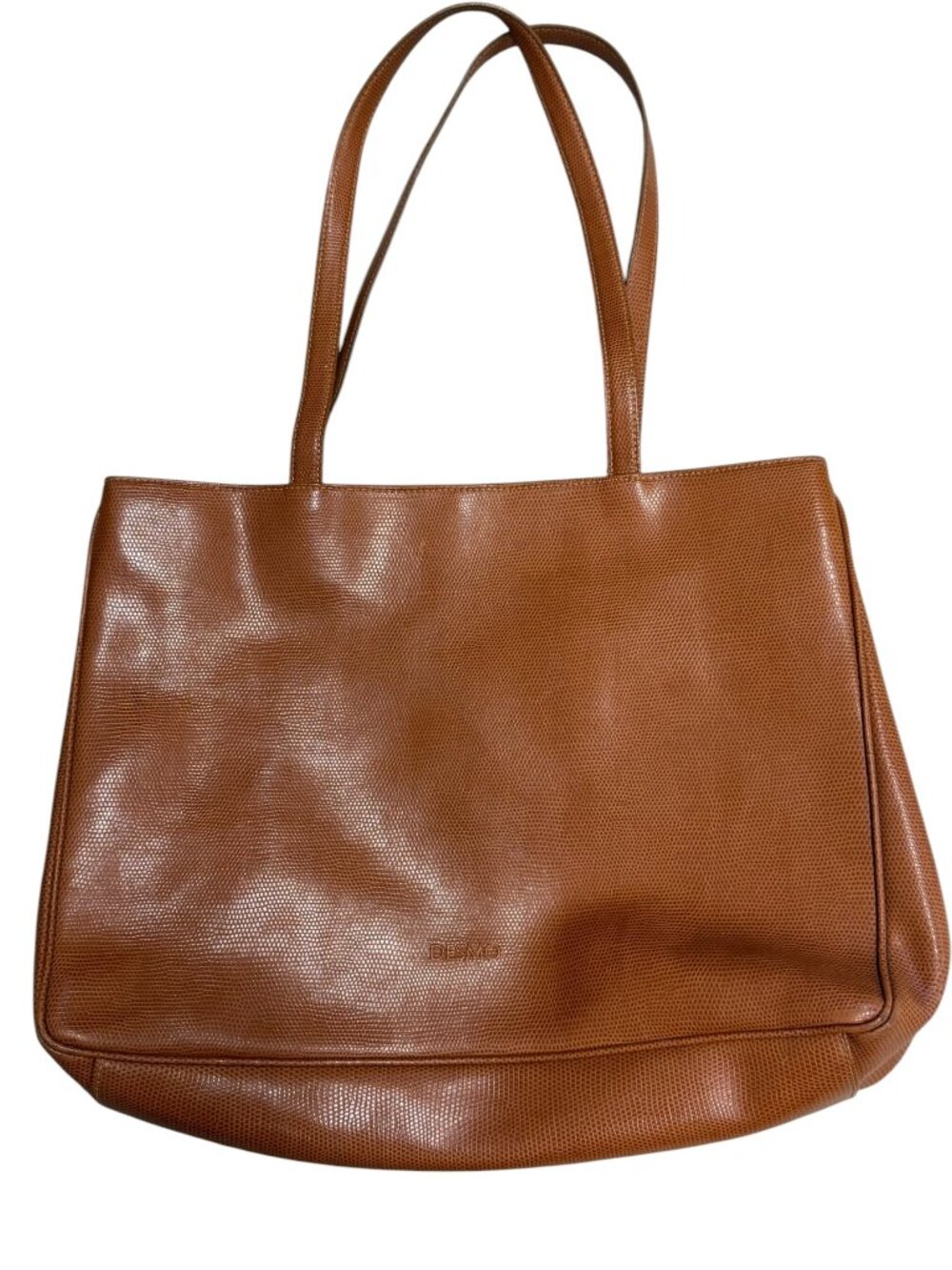 EUC Vintage DESMO Italy Cognac Brown Textured Leather Tote Bag Large Shopper